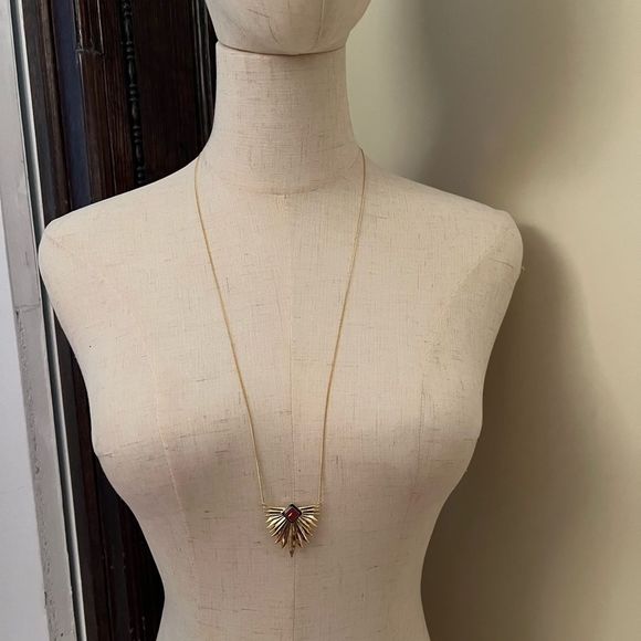 14K Yellow Goldplated & Carnelian Pendant Necklace. - Picture 3 of 5